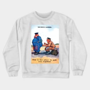 Morecambe Bay. Funny Postcard,  British seaside resort postcard humor. c 1950's Crewneck Sweatshirt